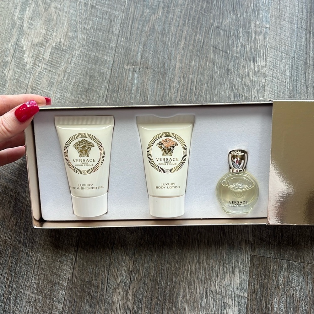Versace Eros bath/ shower gel, lotion and eau de parfum.